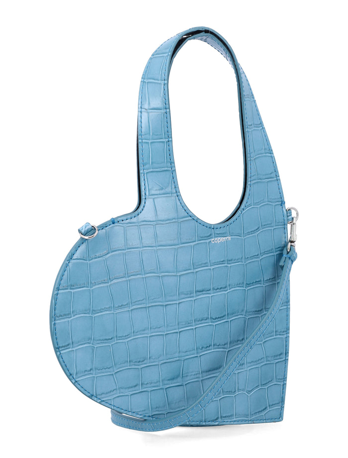 Coperni Baby Heart croc-embossed leather shoulder bag Blue Cow