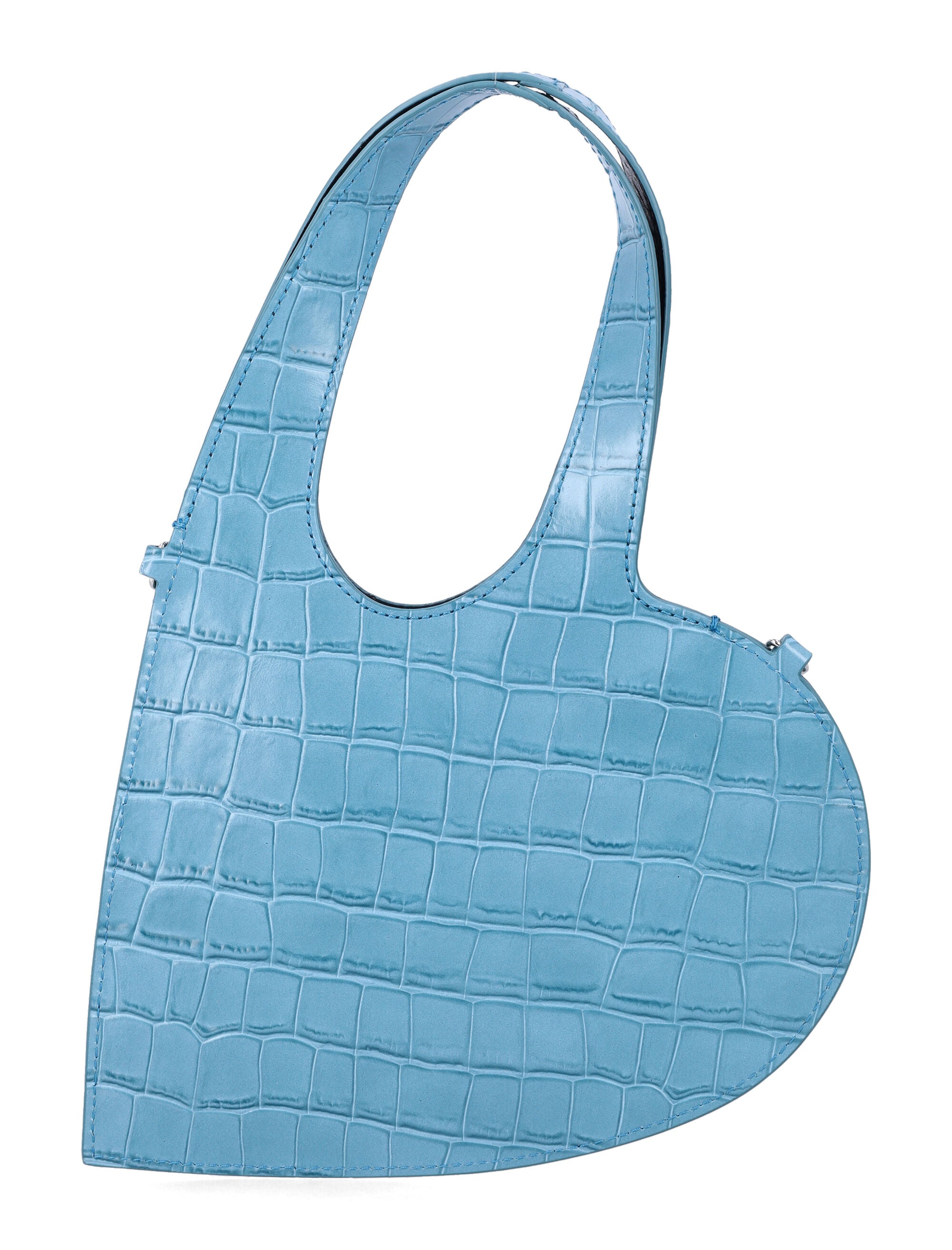 Coperni Baby Heart croc-embossed leather shoulder bag Blue Cow