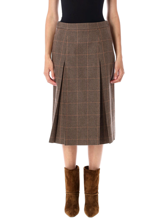 Prince Of Wales wool and cashmere midi skirt Creme Noir Roux