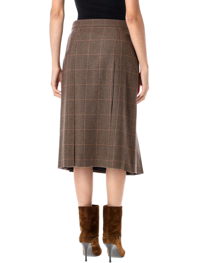 Prince Of Wales wool and cashmere midi skirt Creme Noir Roux