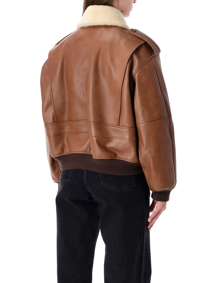 Brown leather bomber jacket with shearling collar Terracotta Calf