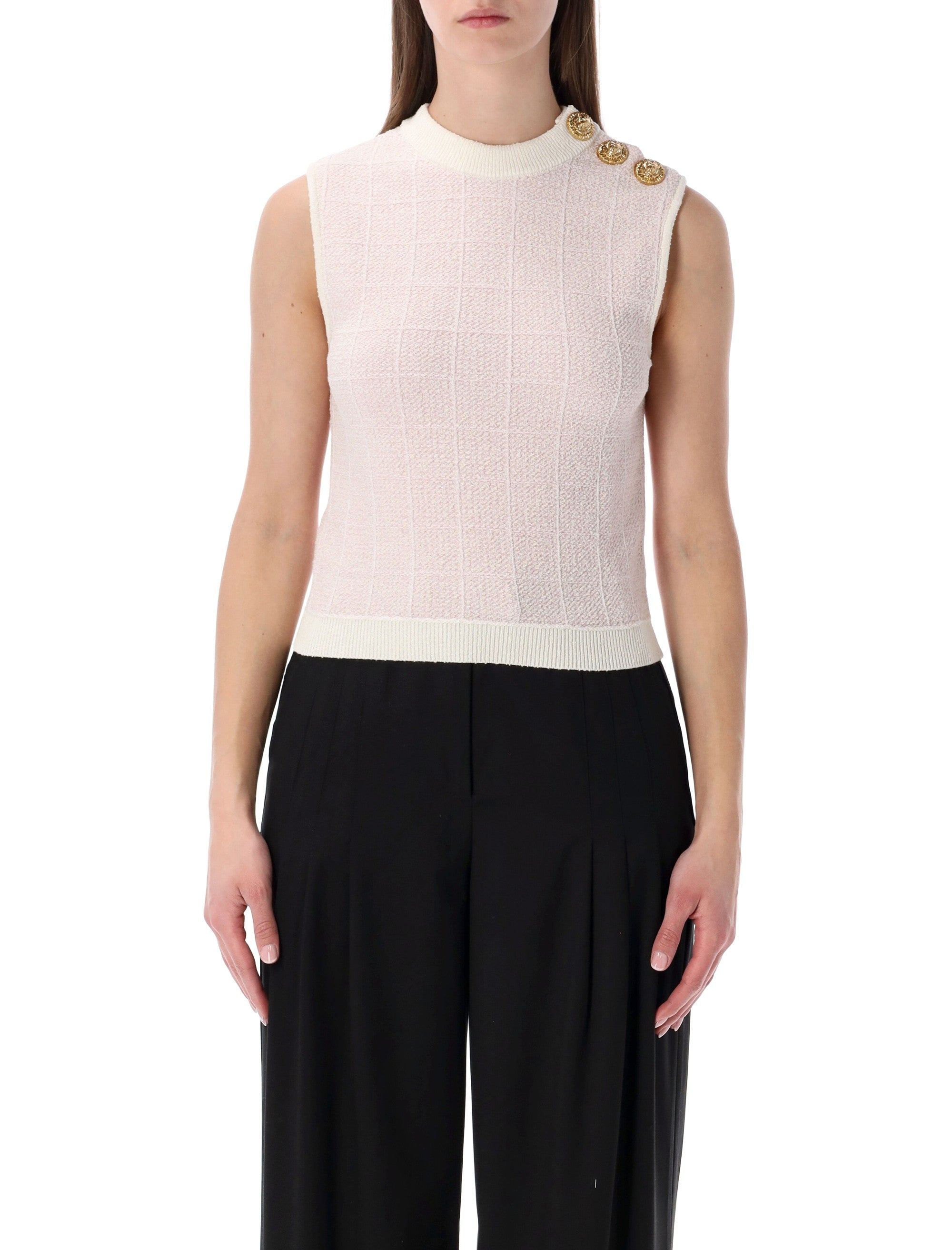 Balmain tweed crop top with buttons Rose Pale Cotton