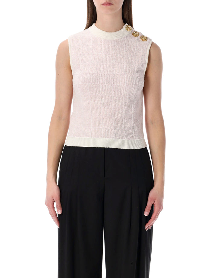 Balmain tweed crop top with buttons Rose Pale Cotton
