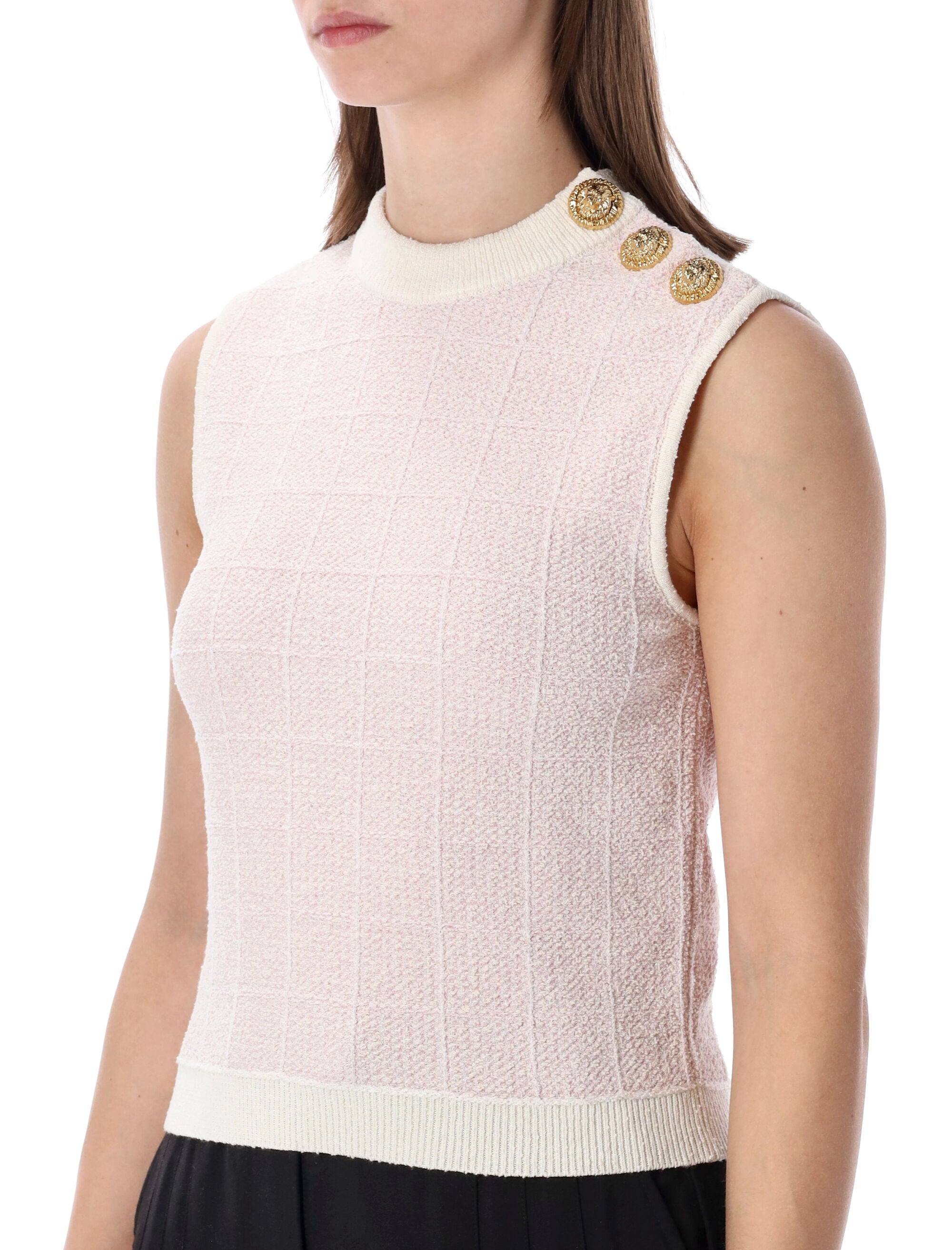 Balmain tweed crop top with buttons Rose Pale Cotton