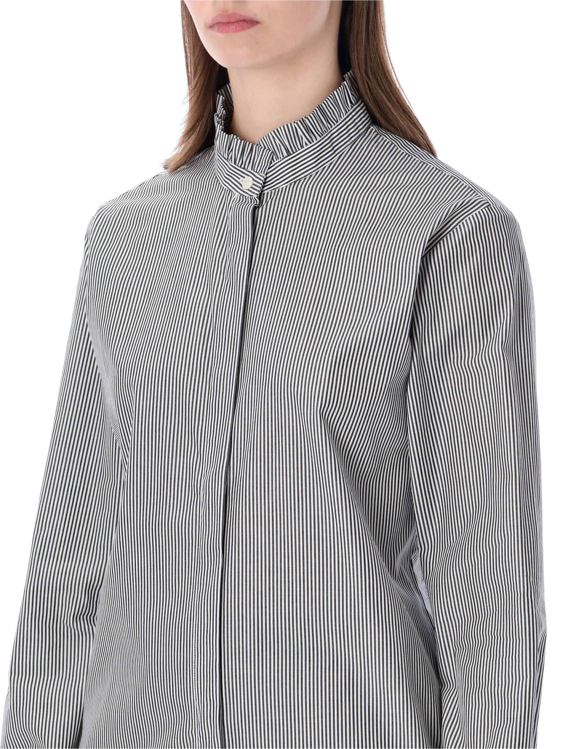 A.P.C. striped Frill Collar Shirt Black Stripes Biological Cotton