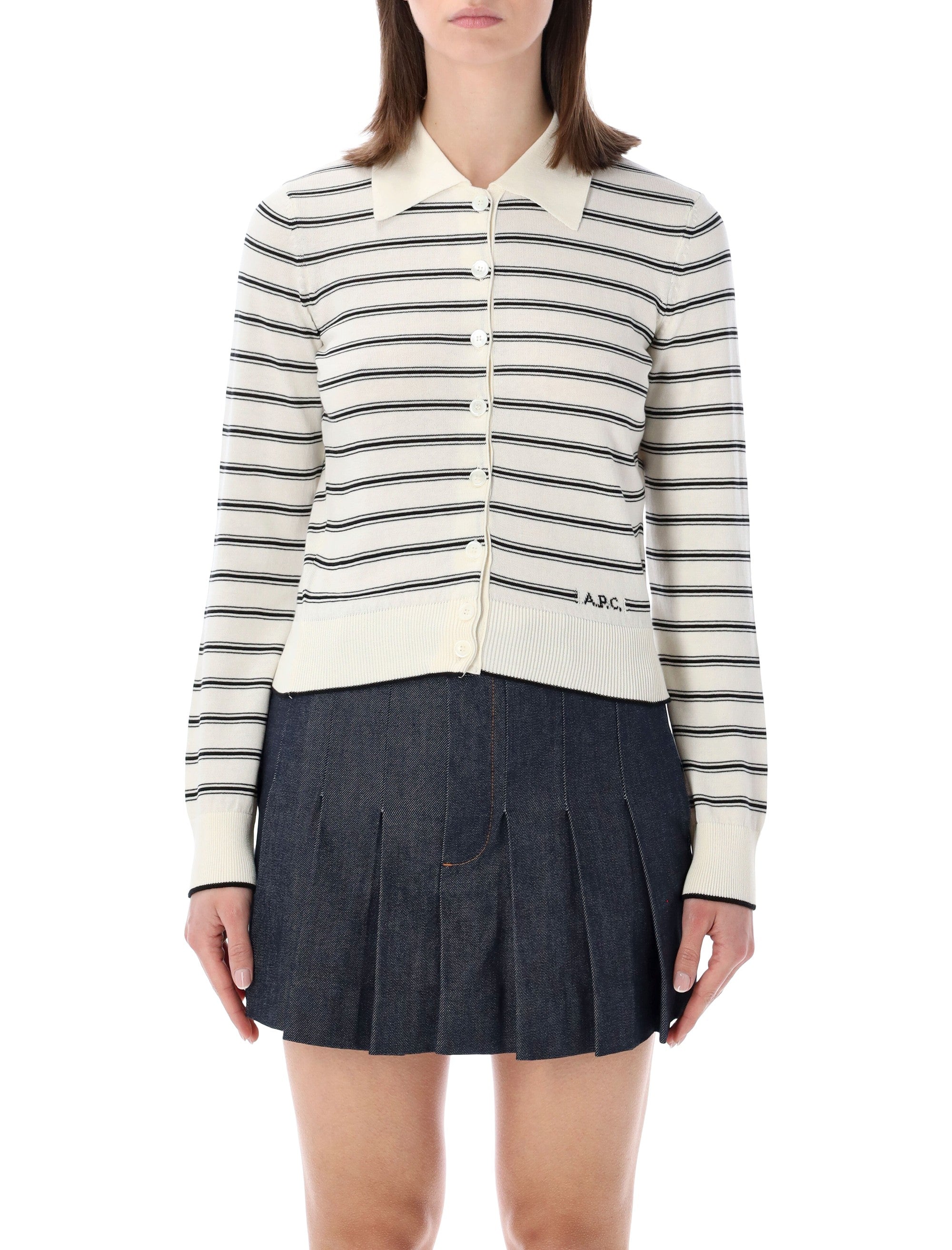 A.P.C. striped knit cardigan Ecru Black Stripes Cotton