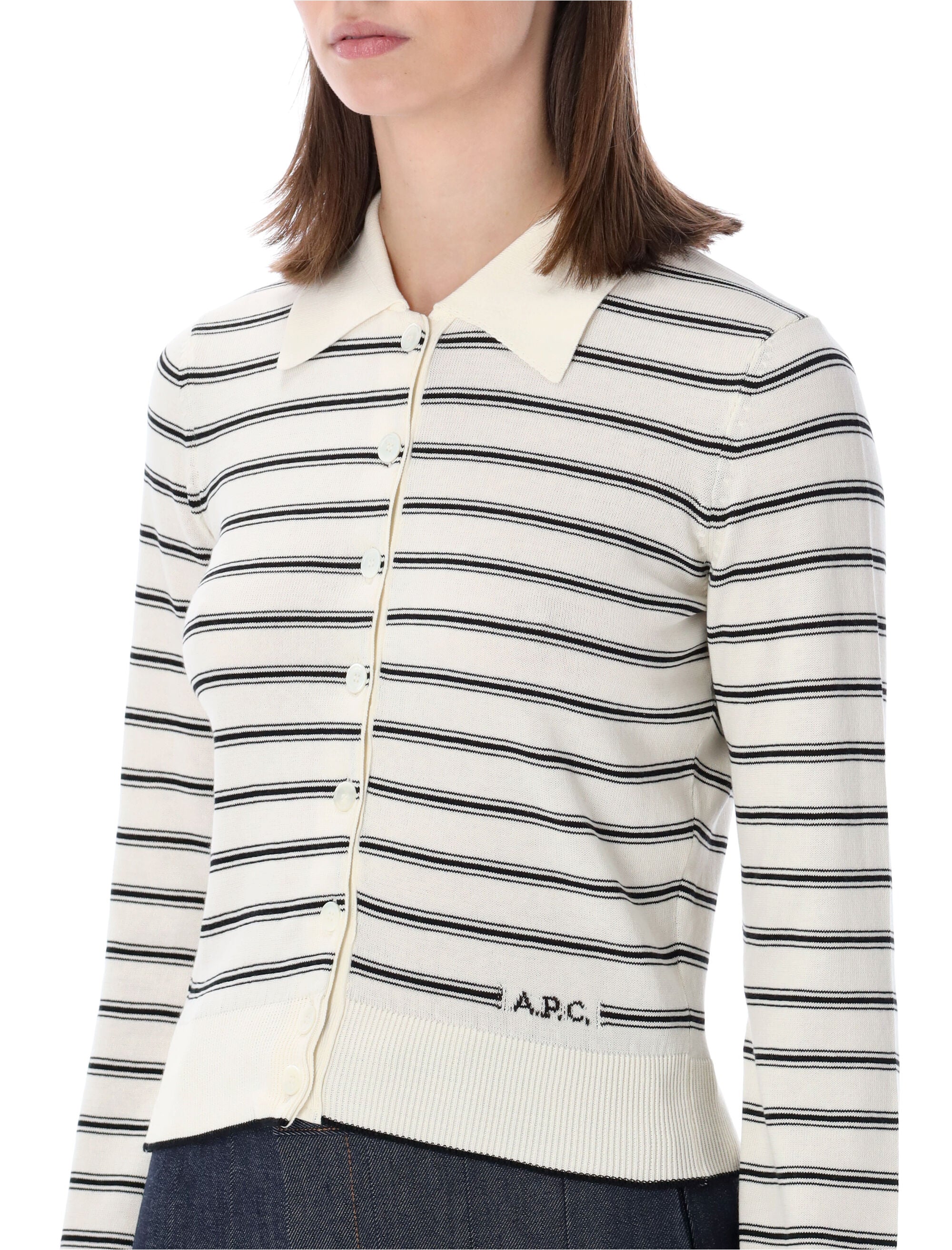 A.P.C. striped knit cardigan Ecru Black Stripes Cotton