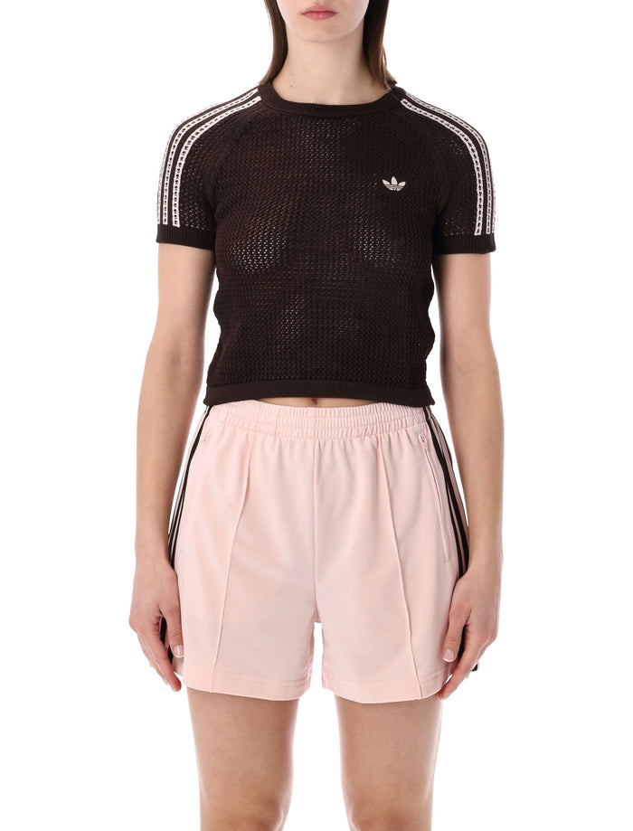 Adidas Originals Brown Knitted Crochet Cali T-Shirt Recycled Polyester