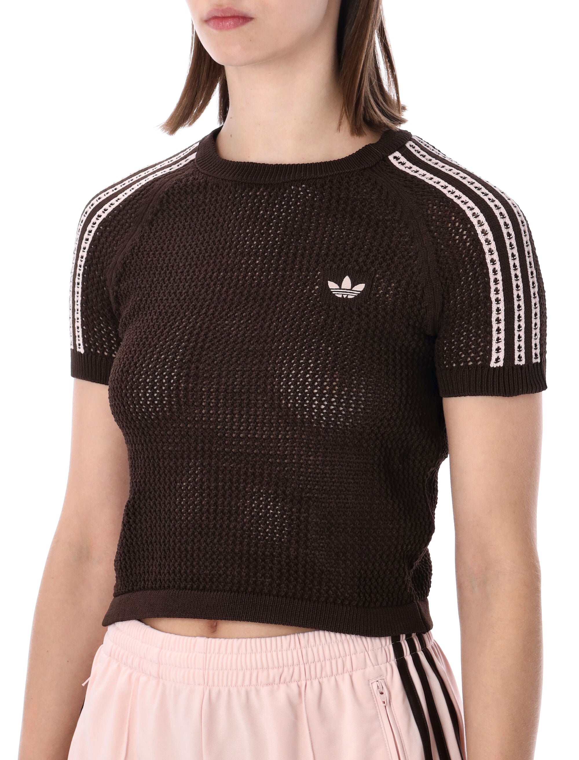 adidas Originals knitted crochet Cali T-shirt Brown Recycled Polyester