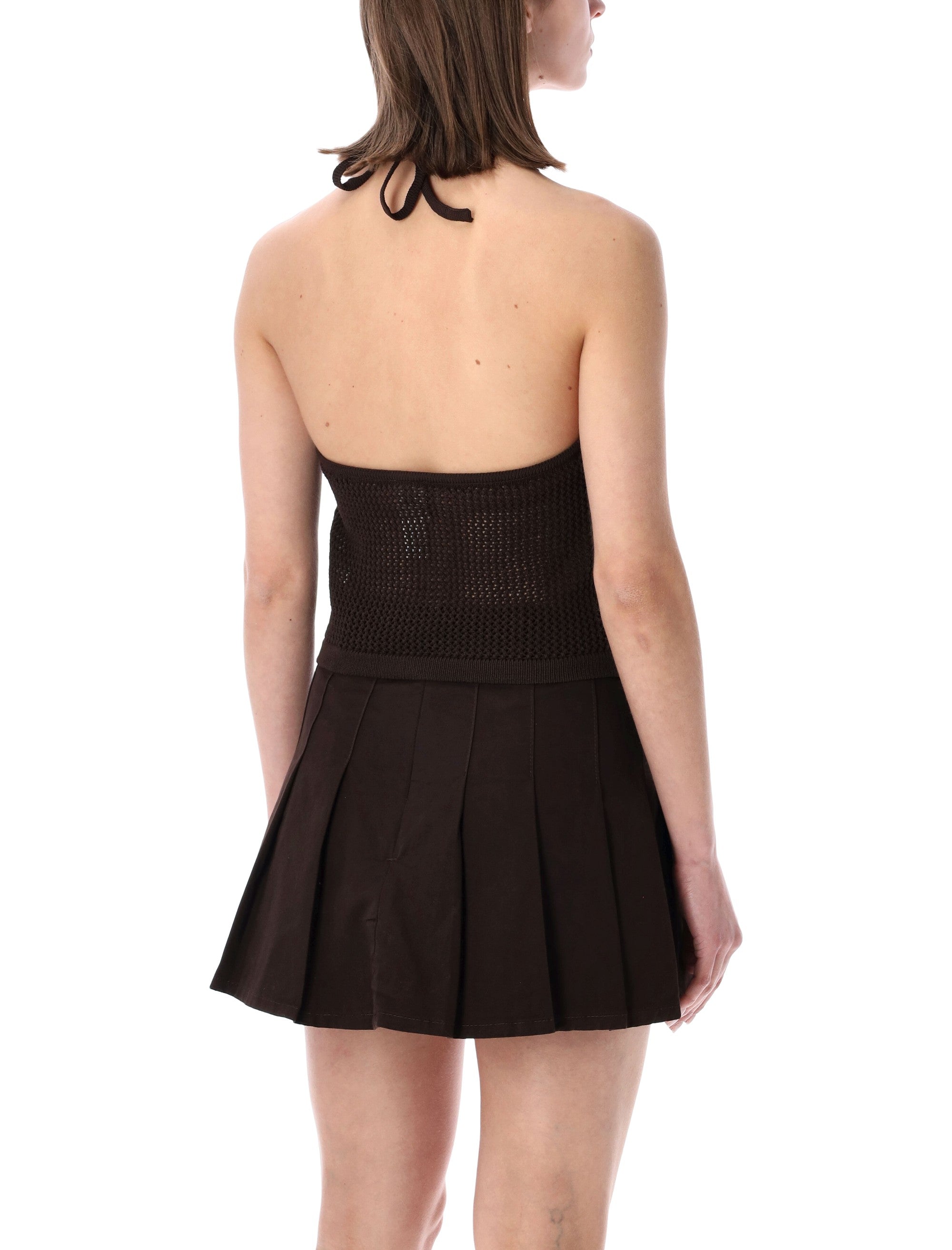 Adidas Originals Brown Halter Crochet Top Recycled Polyester