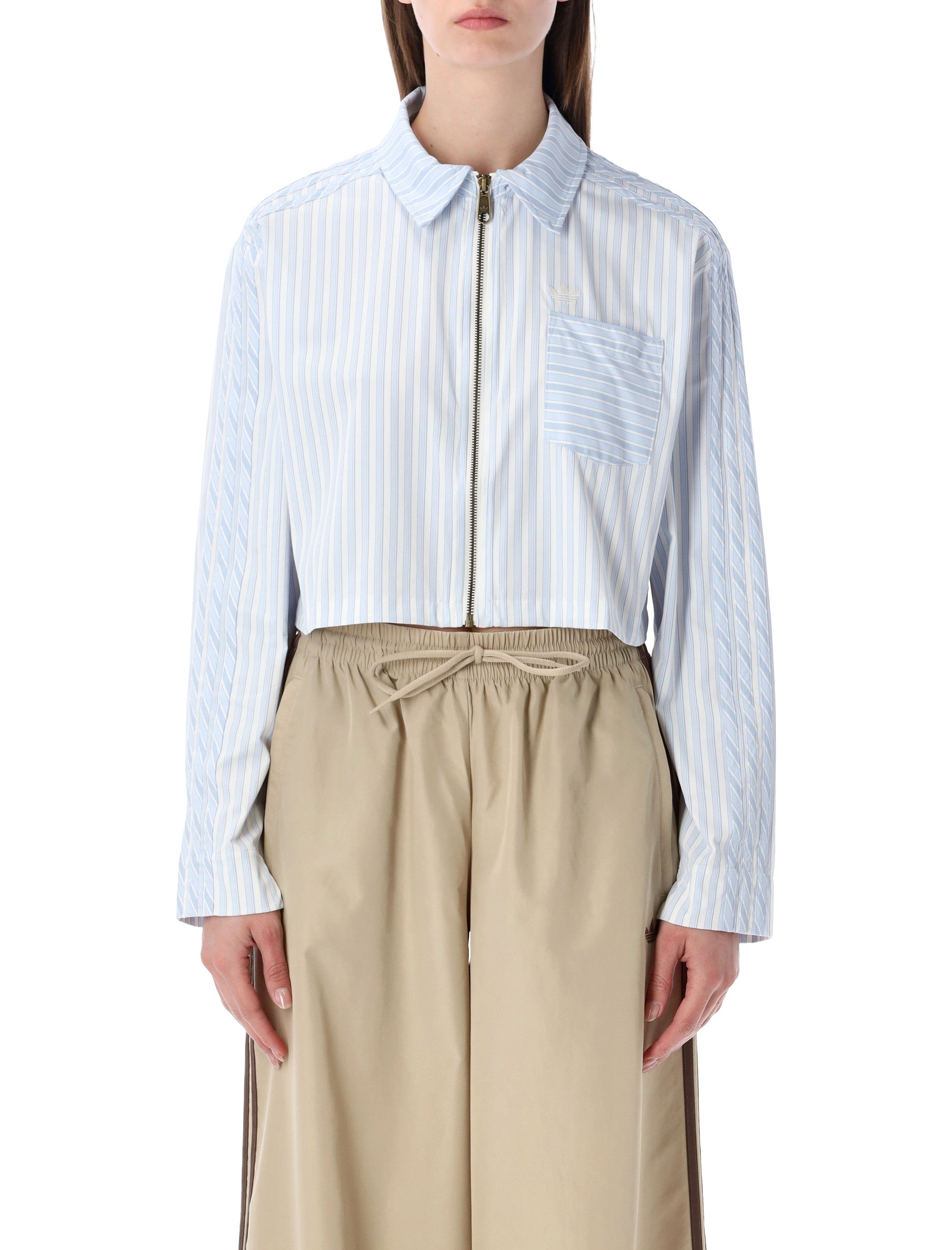 adidas Originals poplin zip shirt Light Blue Stripe Recycled Polyamide T-shirt