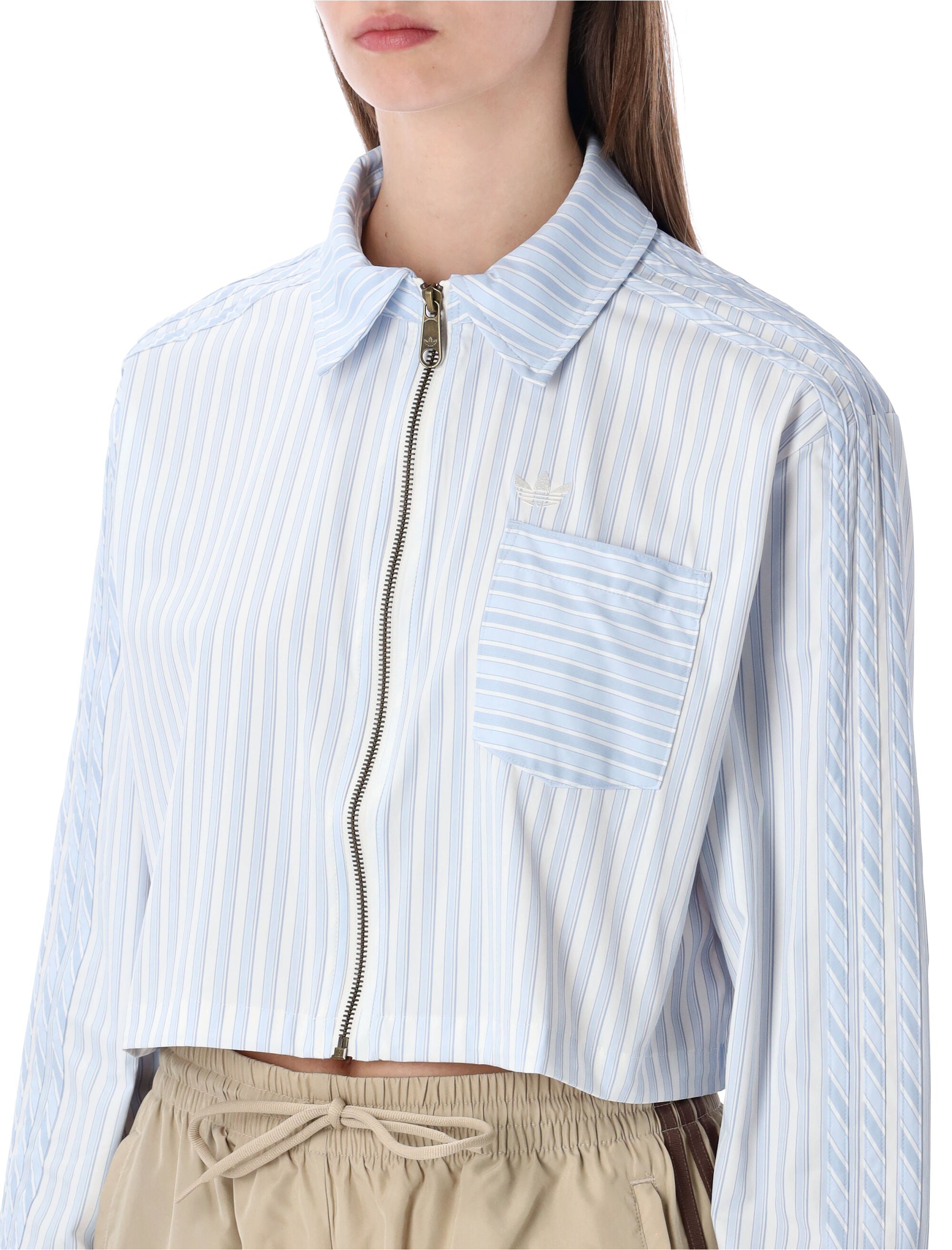 adidas Originals poplin zip shirt Light Blue Stripe Recycled Polyamide T-shirt