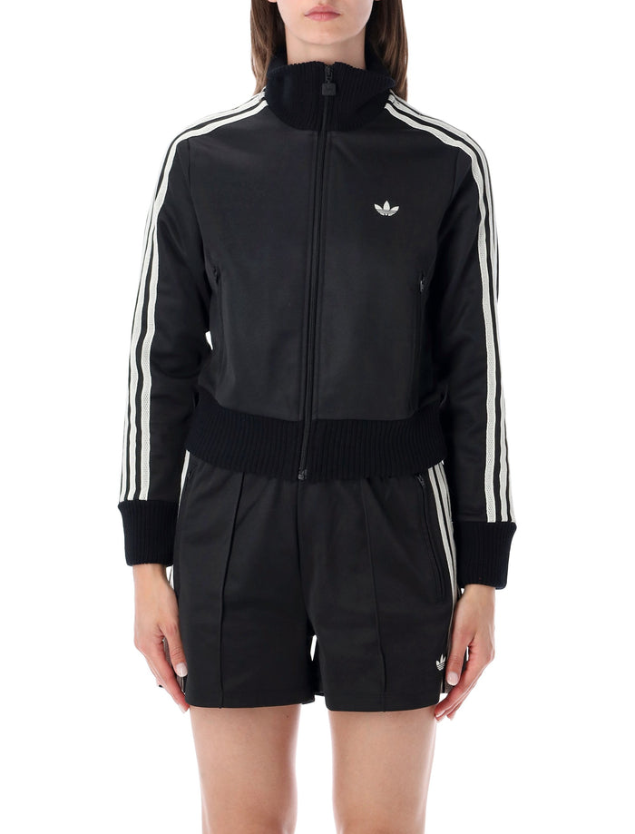 Adidas Originals Black Firebird Jacket With Crochet Detail Cotton Sweatshirt