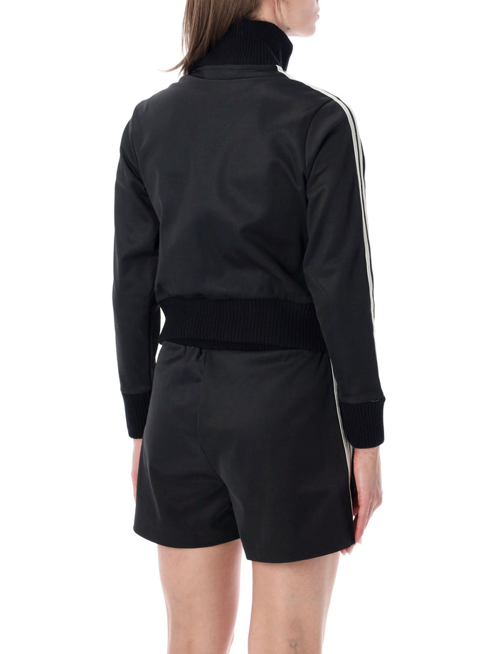 Adidas Originals Black Firebird Jacket With Crochet Detail Cotton Sweatshirt