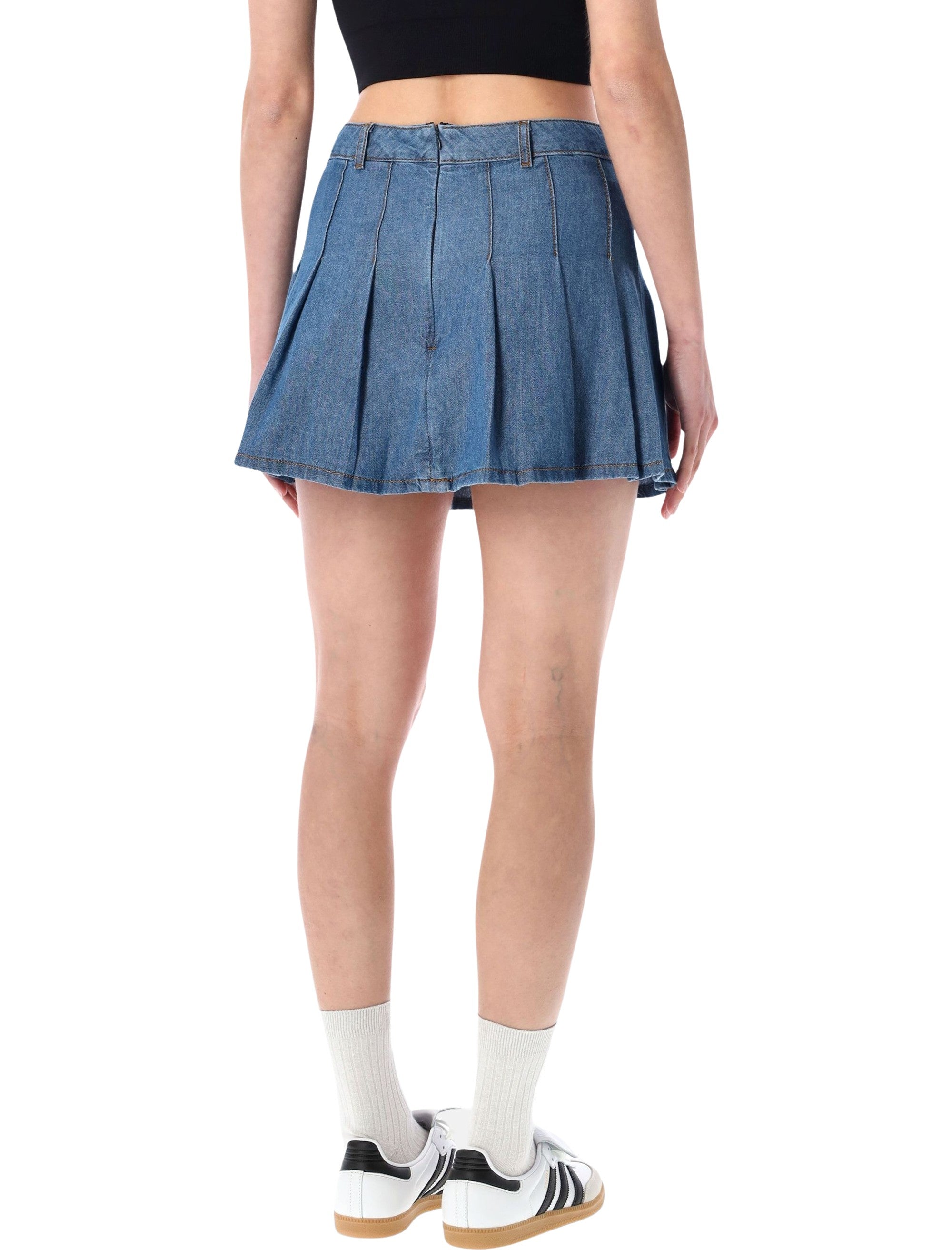 Adidas Originals Pleated Denim Skirt Blue Cotton