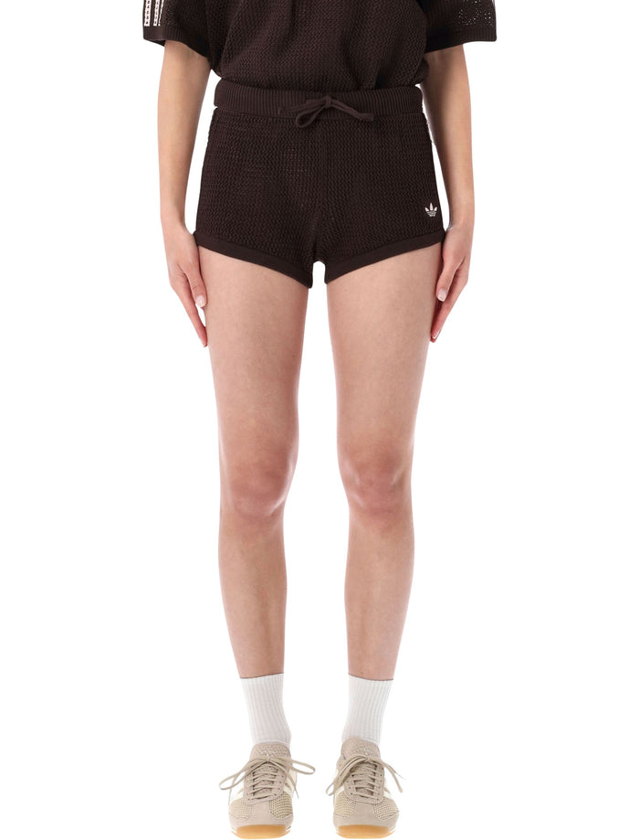 Adidas Originals Brown Crochet Knit Shorts Recycled Polyester