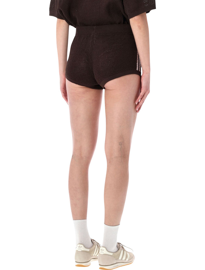 Adidas Originals Brown Crochet Knit Shorts Recycled Polyester