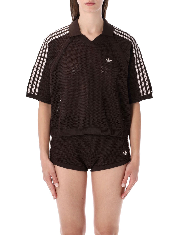 Adidas Originals Brown Knitted Crochet Polo Recycled Polyester T-shirt