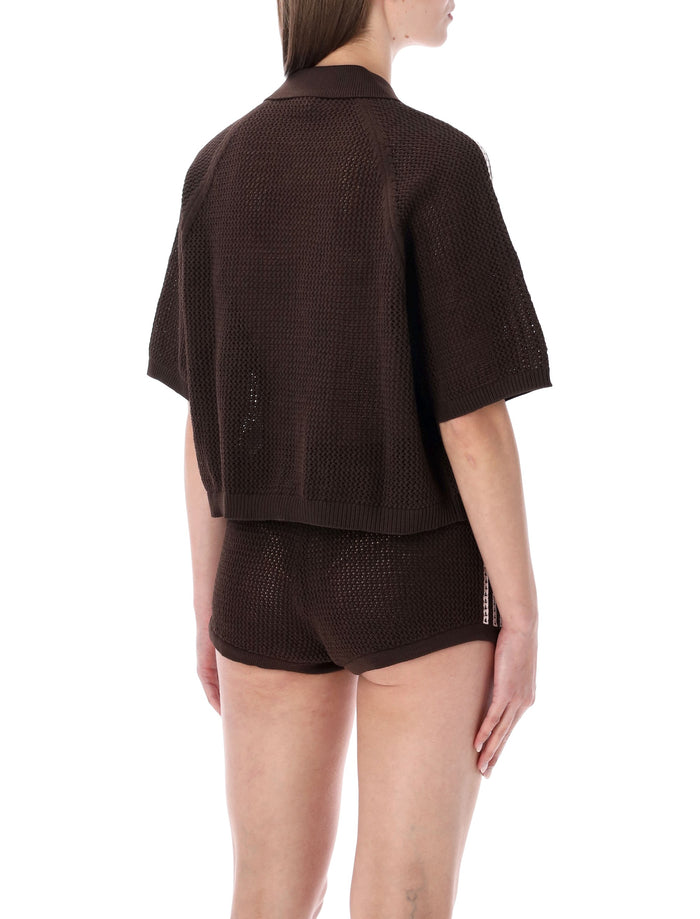 Adidas Originals Brown Knitted Crochet Polo Recycled Polyester T-shirt