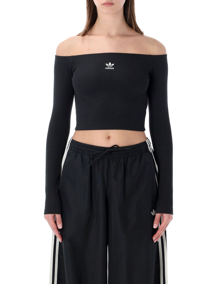 Adidas Originals Essentials off shoulder T-shirt Black Cotton Top