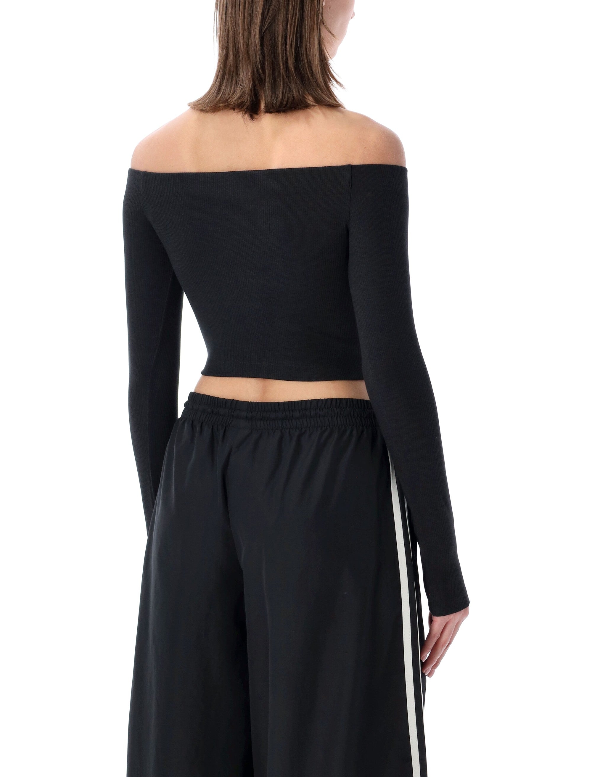 Adidas Originals Essentials off shoulder T-shirt Black Cotton Top