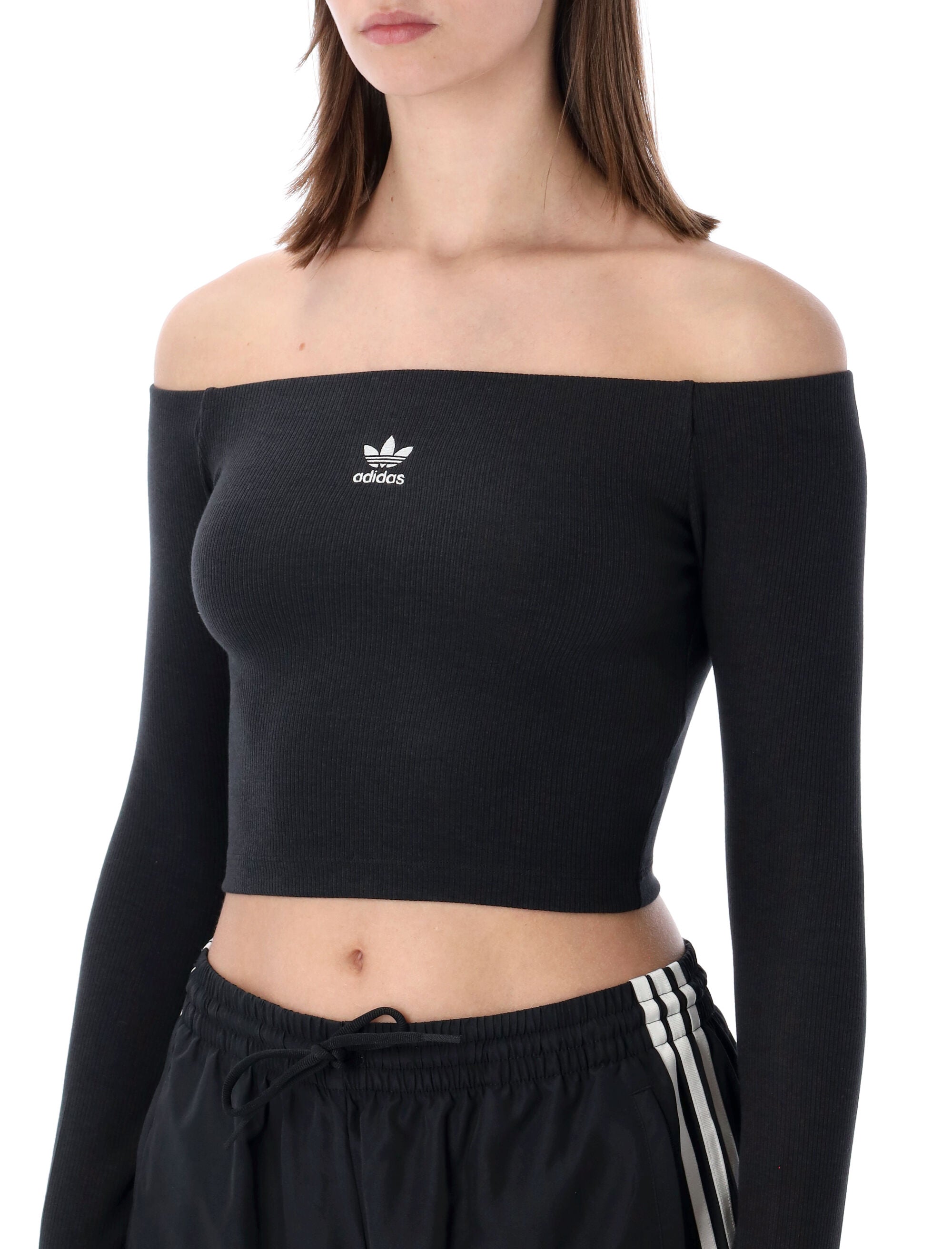 Adidas Originals Essentials off shoulder T-shirt Black Cotton Top