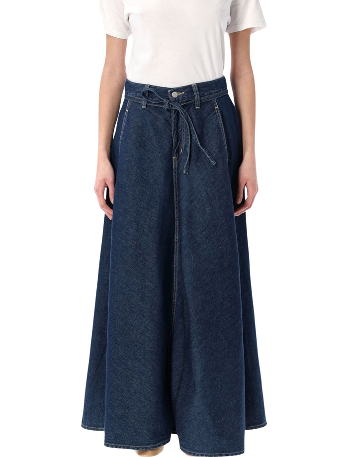 Levis Blue Maxi Denim Skirt Squark Circle Dark Cotton