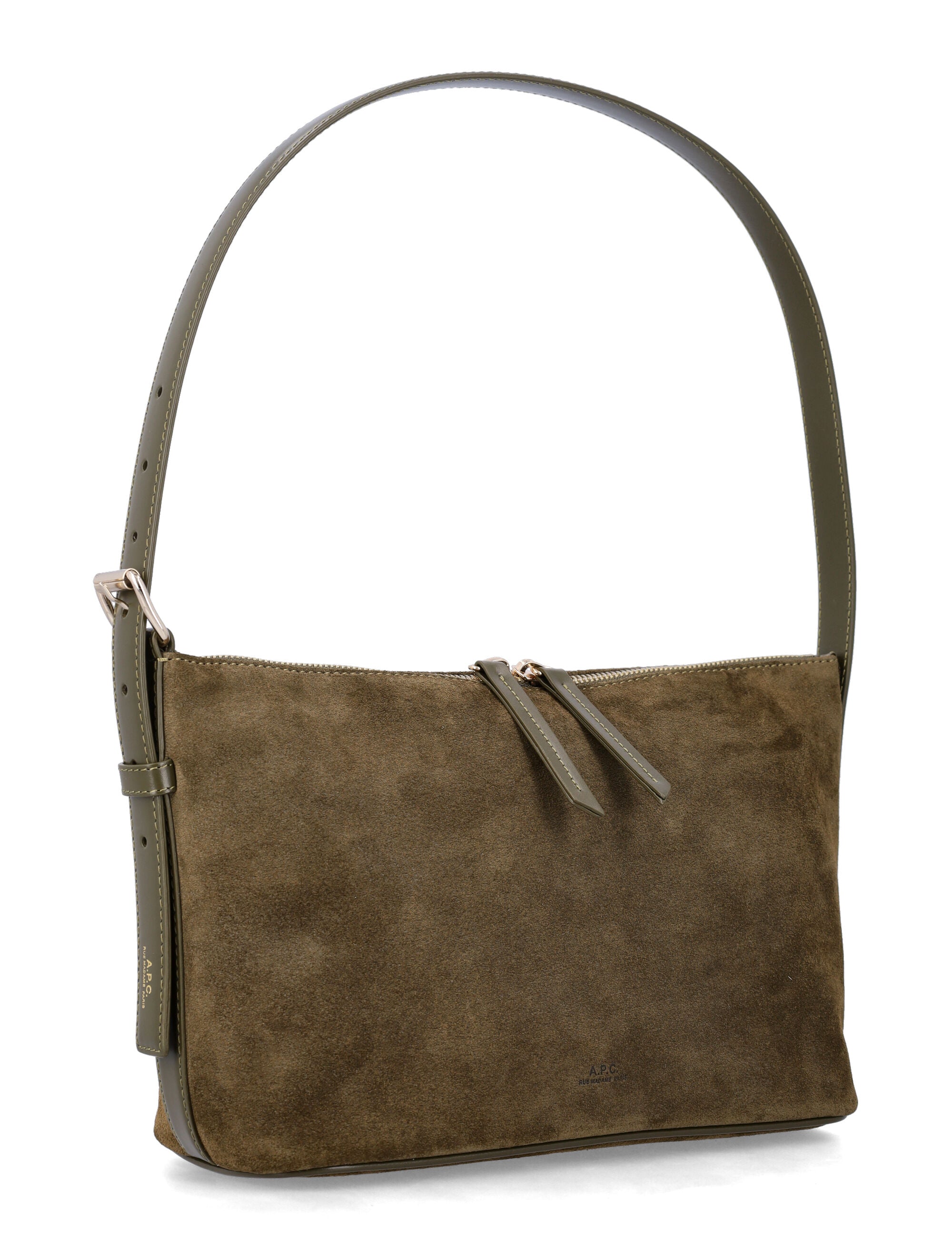 A.P.C. Vera suede shoulder bag Dark Khaki Cow Leather