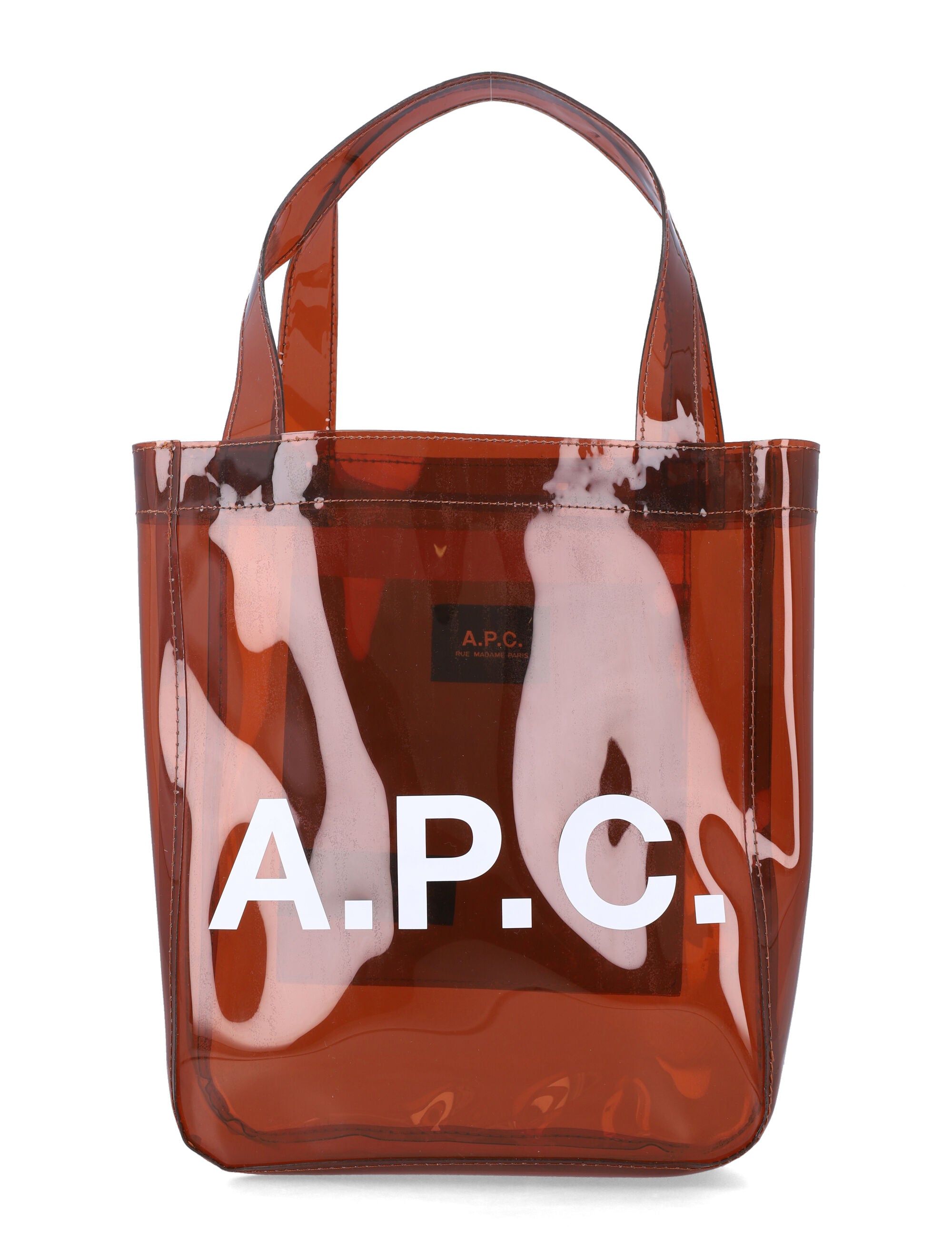 A.P.C. small Lou glossy PVC tote bag Dark Brown Thermoplastic Polyurethane