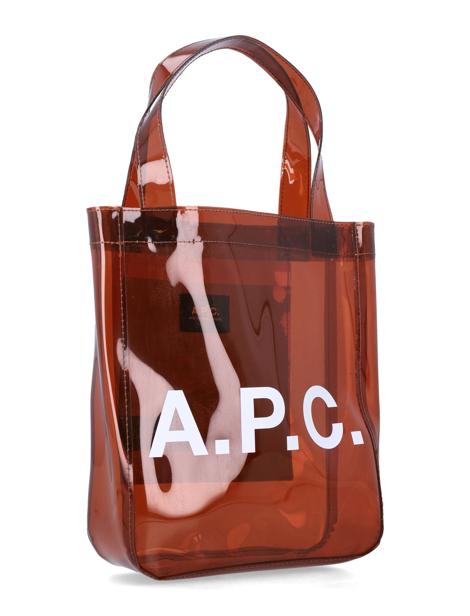 A.P.C. small Lou glossy PVC tote bag Dark Brown Thermoplastic Polyurethane