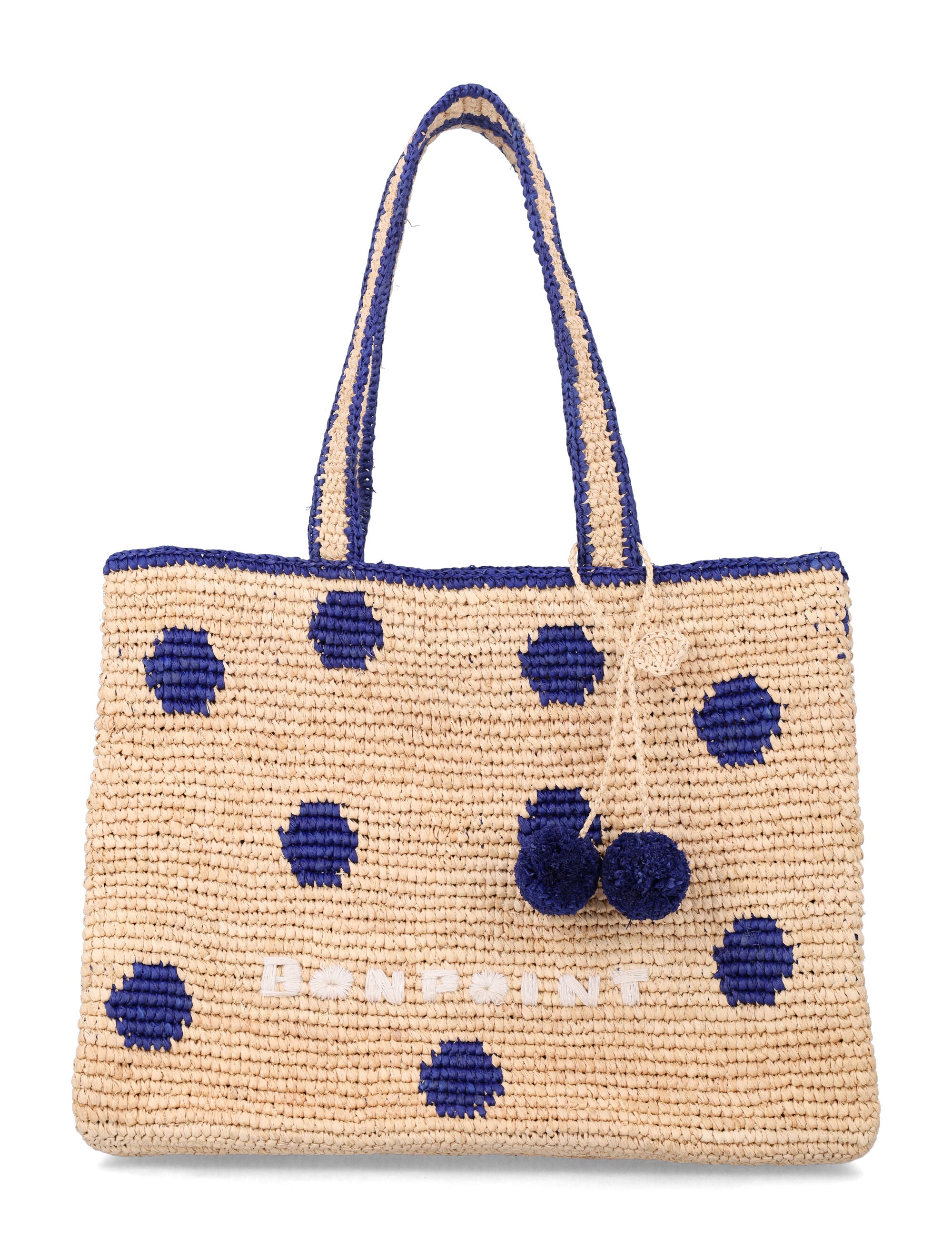 Bonpoint Esma girls handmade raffia bag Navy Polka Dot Raphia Shoulder