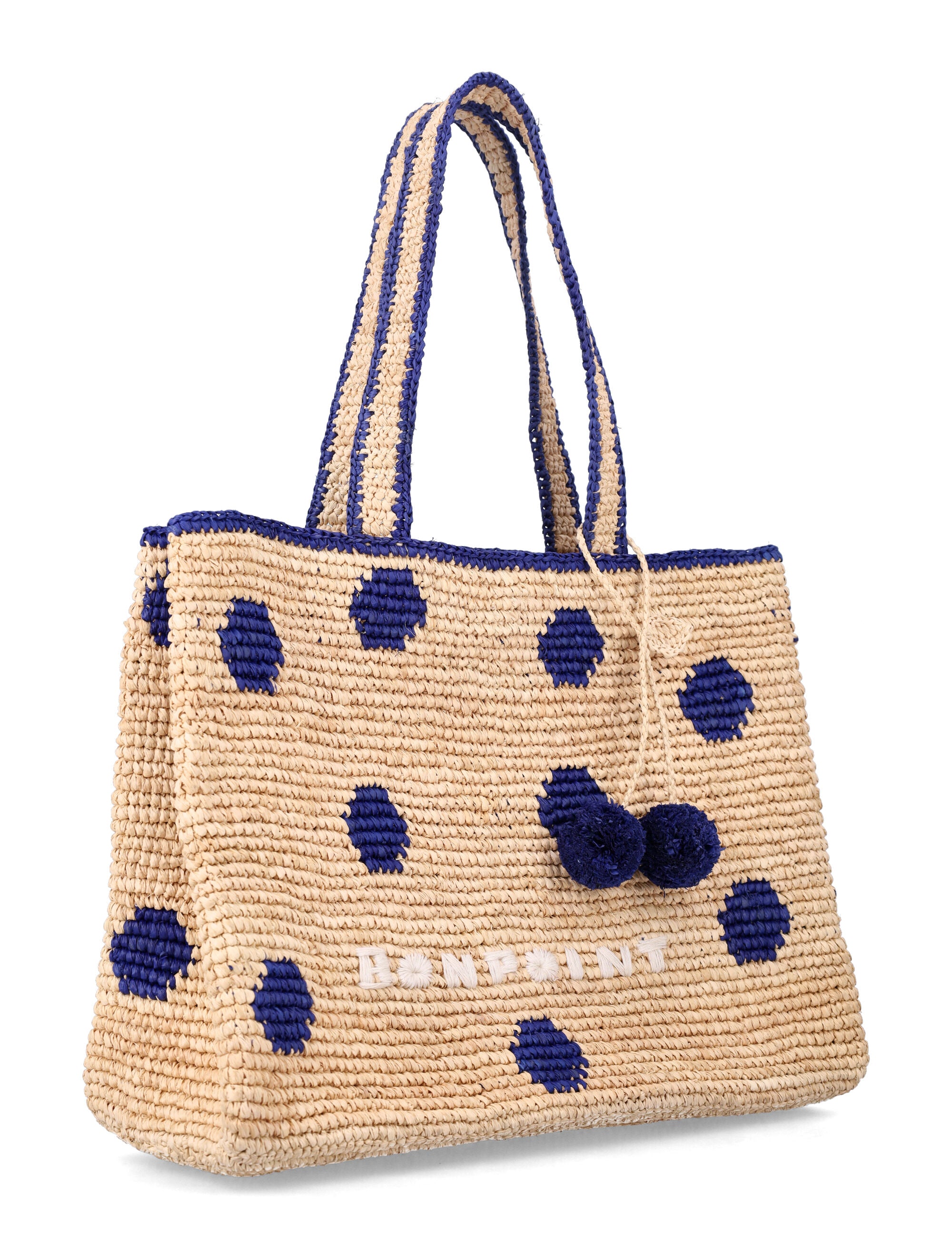 Bonpoint Esma girls handmade raffia bag Navy Polka Dot Raphia Shoulder