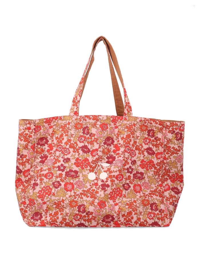 Bonpoint Girls Reversible Cotton Tote Bag With Flower Motif Fleurs Rose