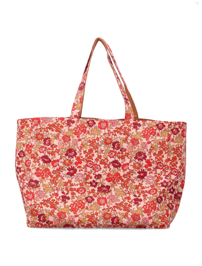 Bonpoint Girls Reversible Cotton Tote Bag With Flower Motif Fleurs Rose