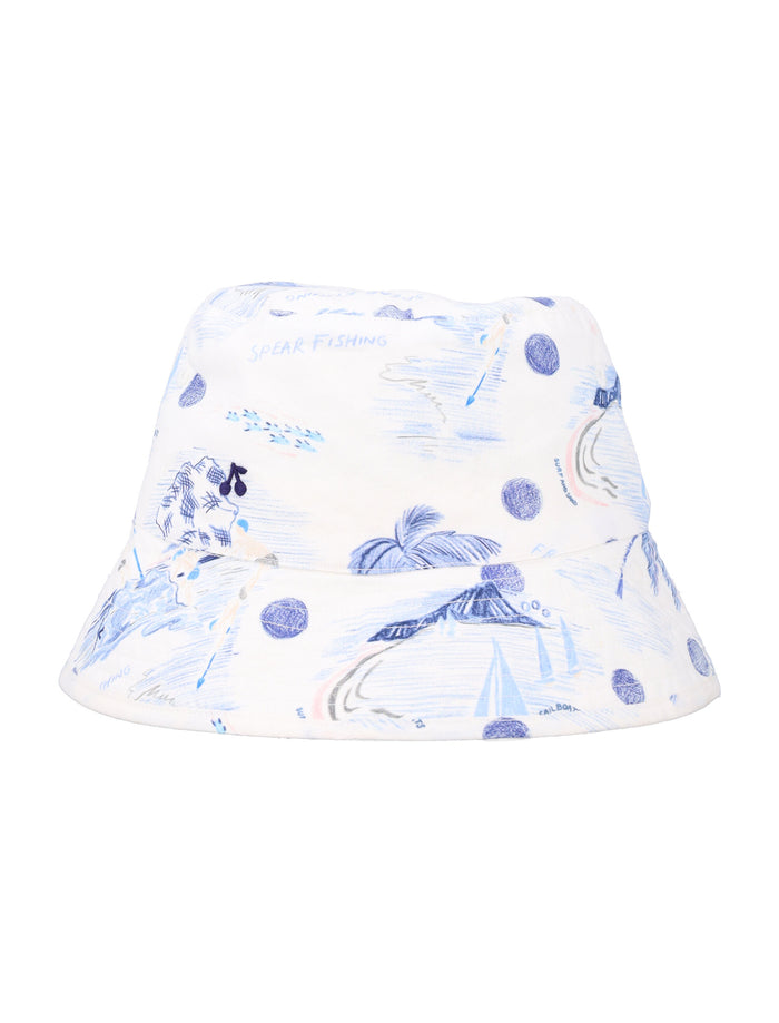 Bonpoint Bob Theana Cotton Bucket Hat White Blue Organic