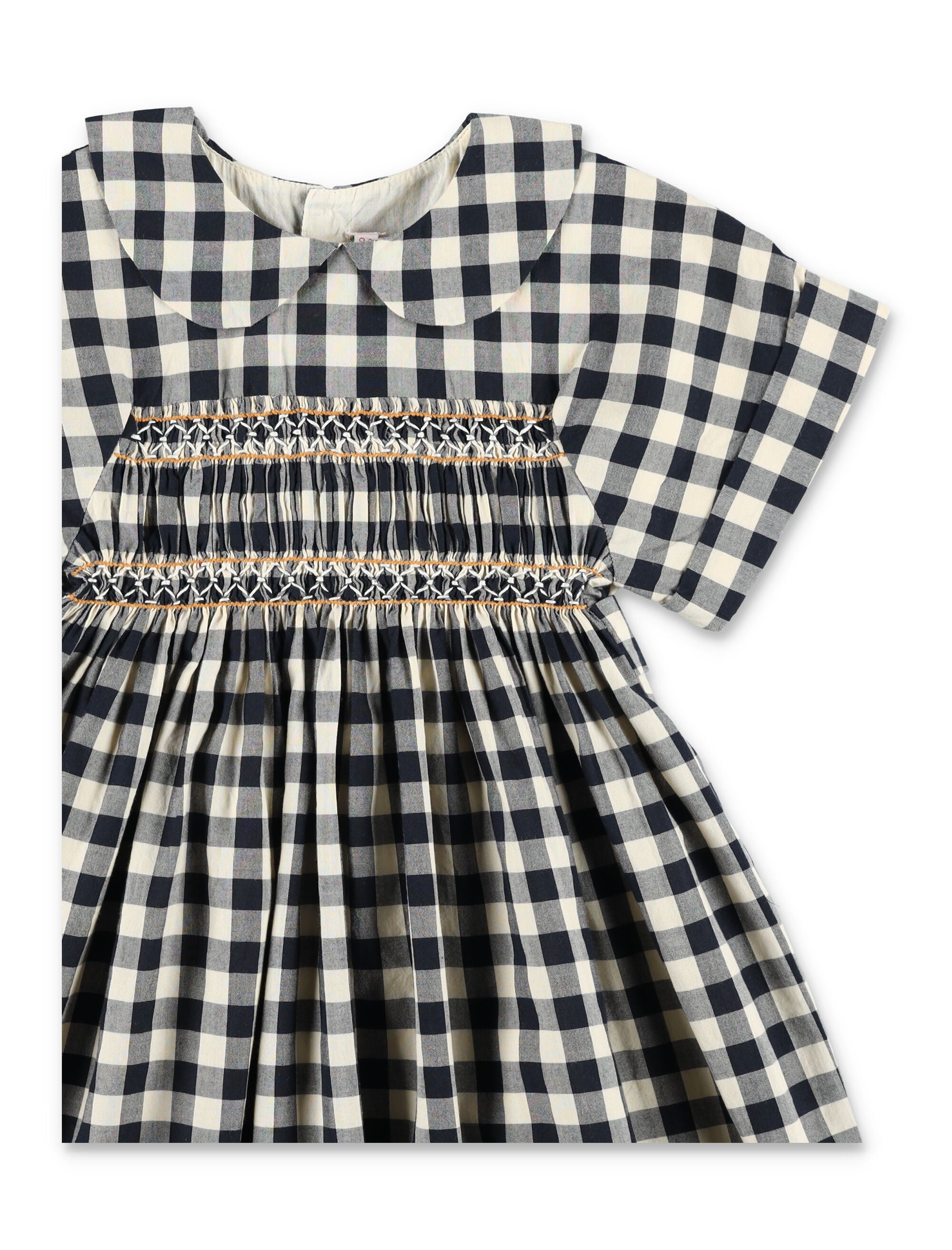 Bonpoint Lelou Girls Smocked Hand-Embroidered Dress Dark Grey Cotton