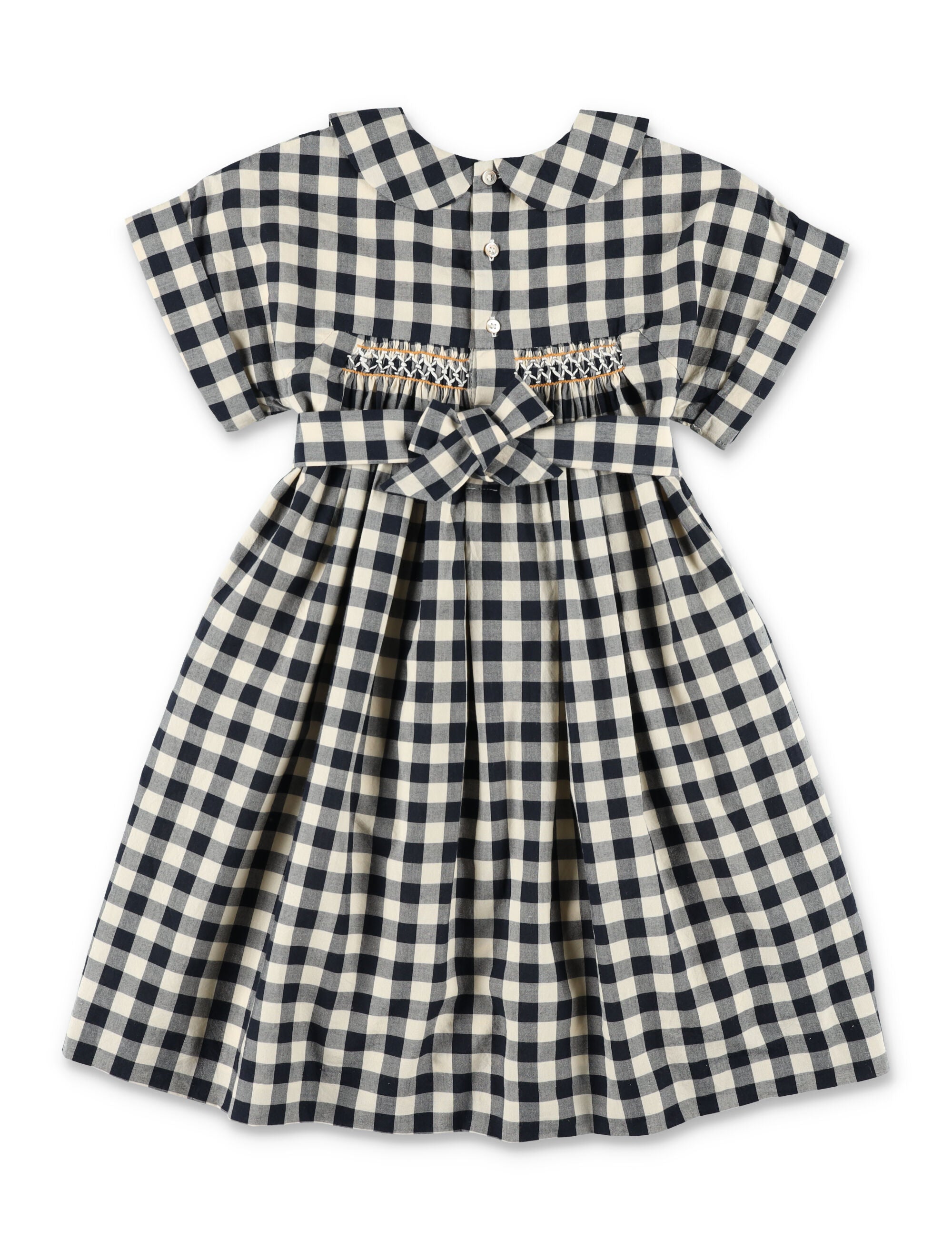 Bonpoint Lelou Girls Smocked Hand-Embroidered Dress Dark Grey Cotton