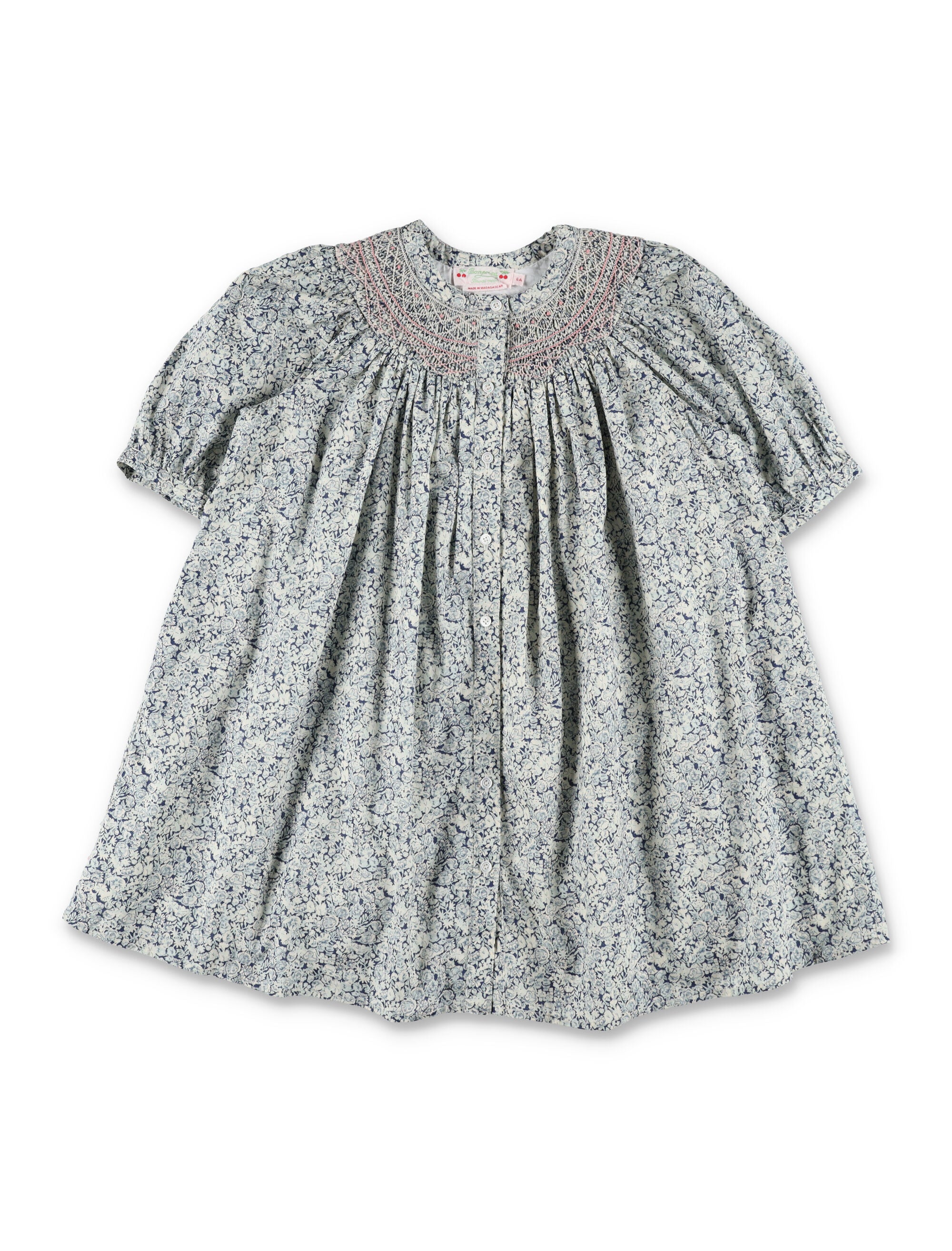 Bonpoint Jadwiga Smocked Liberty Organic Cotton Dress Blue