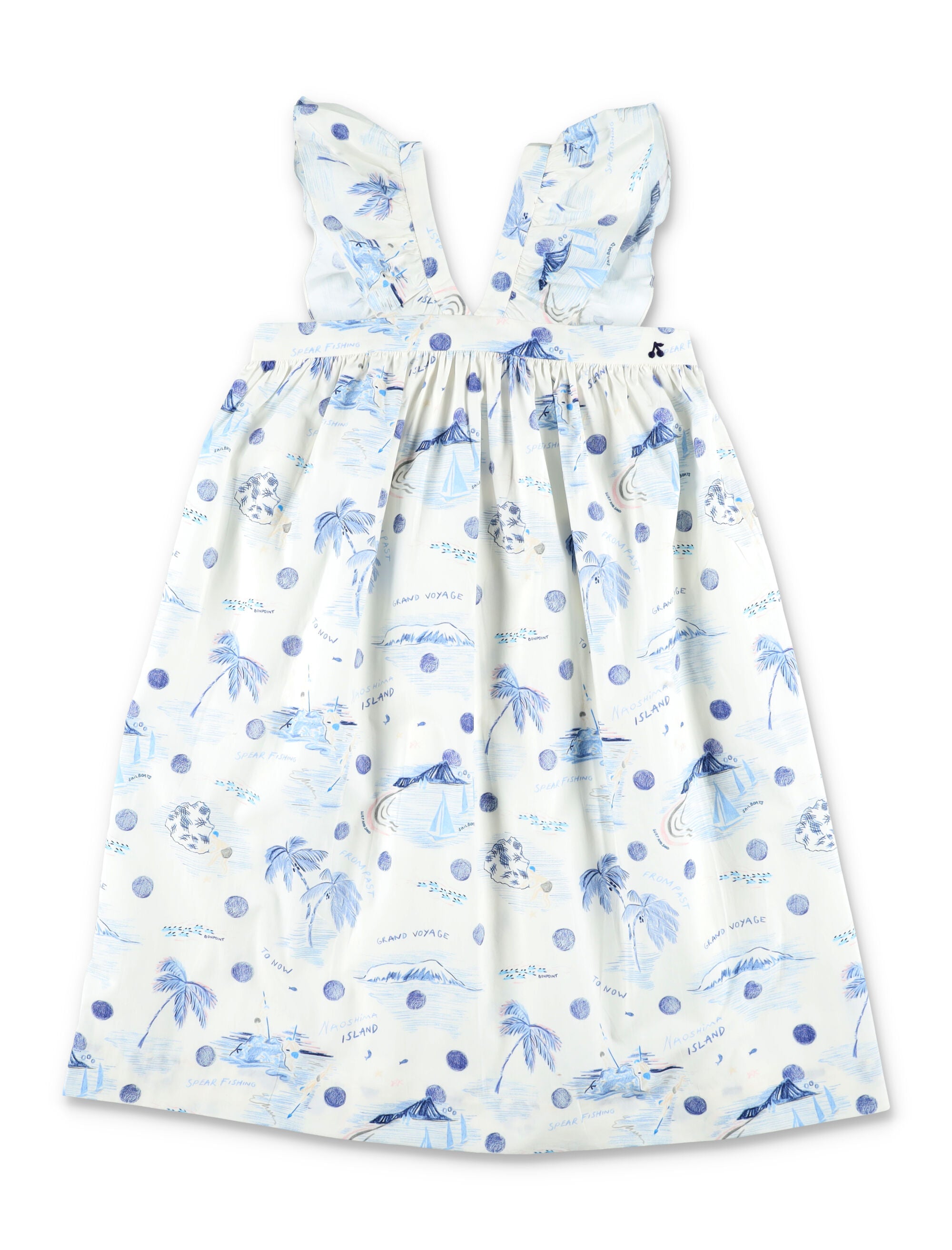 Bonpoint Eleana Island print dress for girls Imp Bleu Organic Cotton