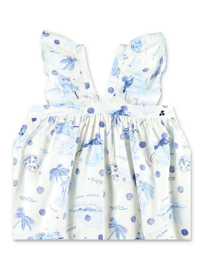 Bonpoint Eleana Island print dress for girls Imp Bleu Organic Cotton