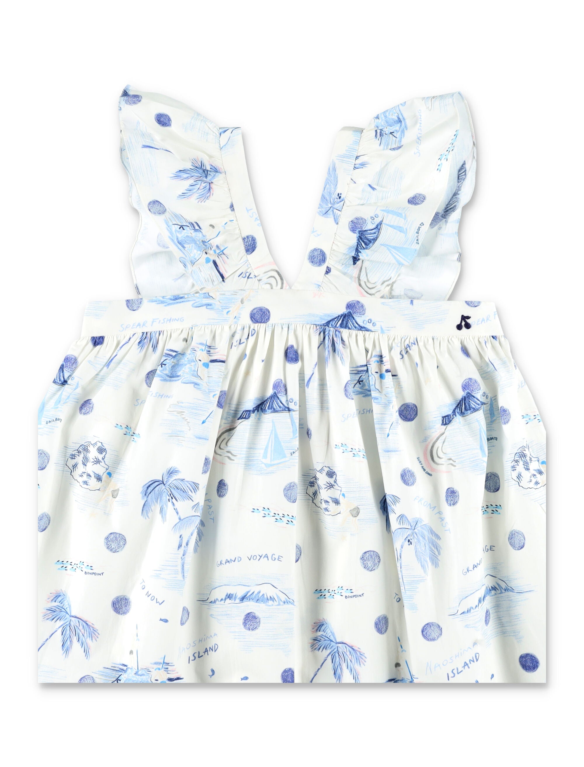 Bonpoint Eleana Island print dress for girls Imp Bleu Organic Cotton