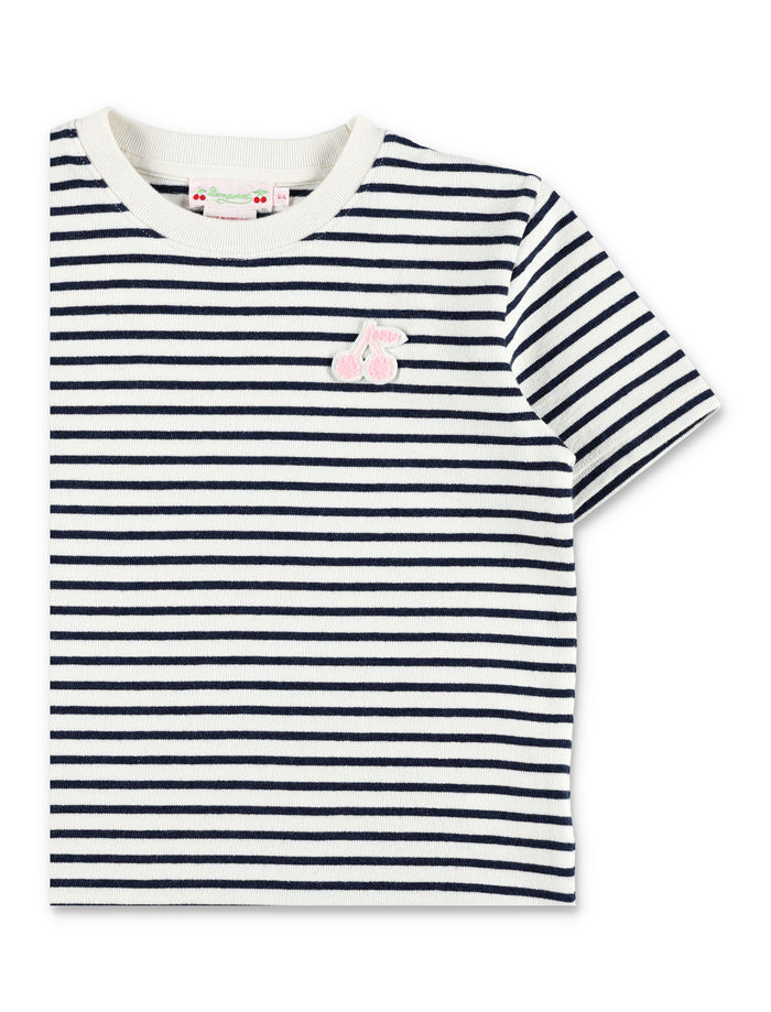 Lilas striped cherry patch T-shirt Indigo Cotton