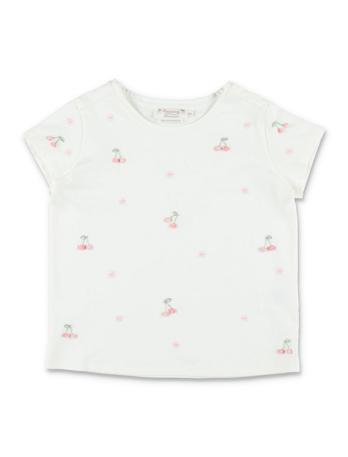 Bonpoint girls Lalcala hand-embroidered T-shirt Milk White Organic Cotton