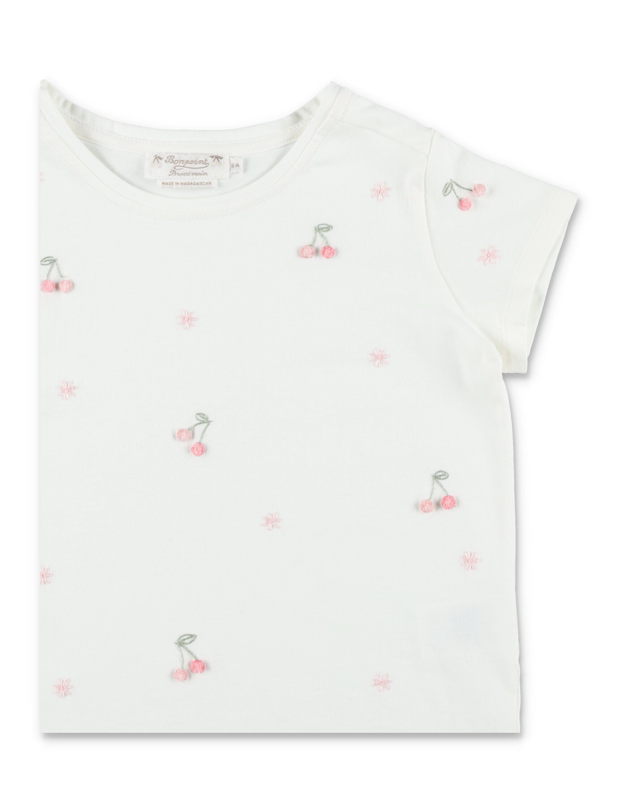 Bonpoint girls Lalcala hand-embroidered T-shirt Milk White Organic Cotton