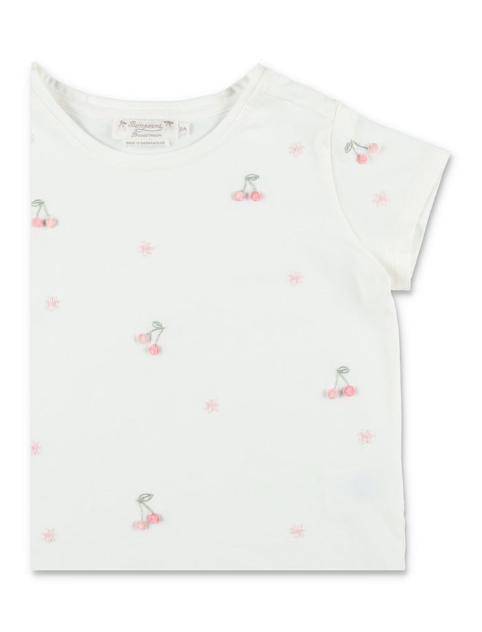 Bonpoint girls Lalcala hand-embroidered T-shirt Milk White Organic Cotton