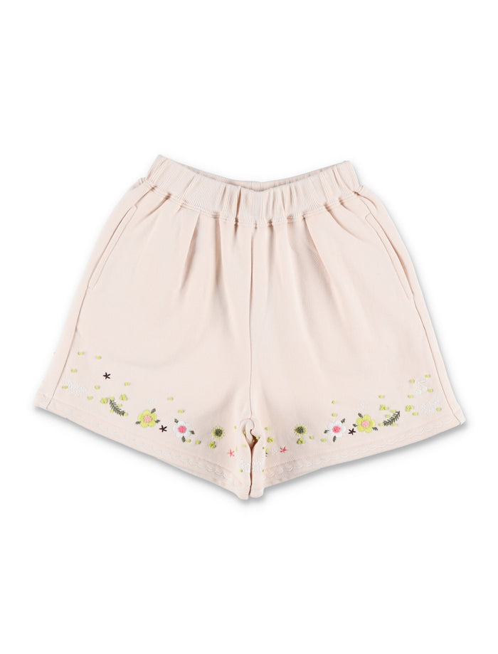 Bonpoint Cornelia shorts with floral embroidery for girls Upb Rose Petale Organic Cotton
