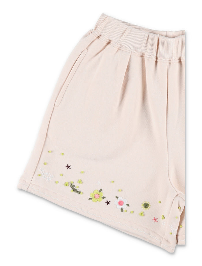 Bonpoint Cornelia shorts with floral embroidery for girls Upb Rose Petale Organic Cotton