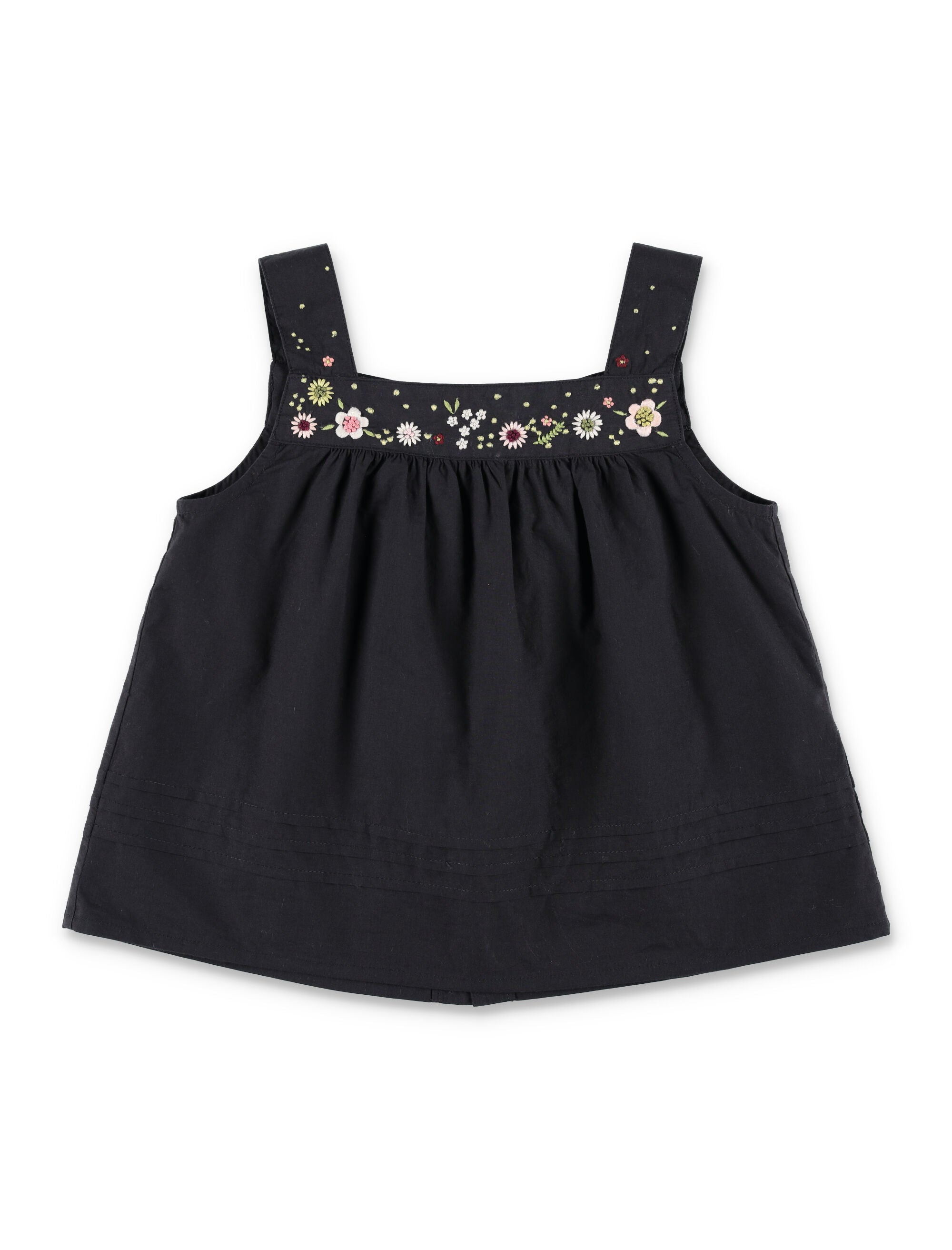 Bonpoint Elija Hand-Embroidered Pleated Blouse Black Organic Cotton Top