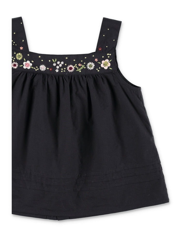 Bonpoint Elija Hand-Embroidered Pleated Blouse Black Organic Cotton Top