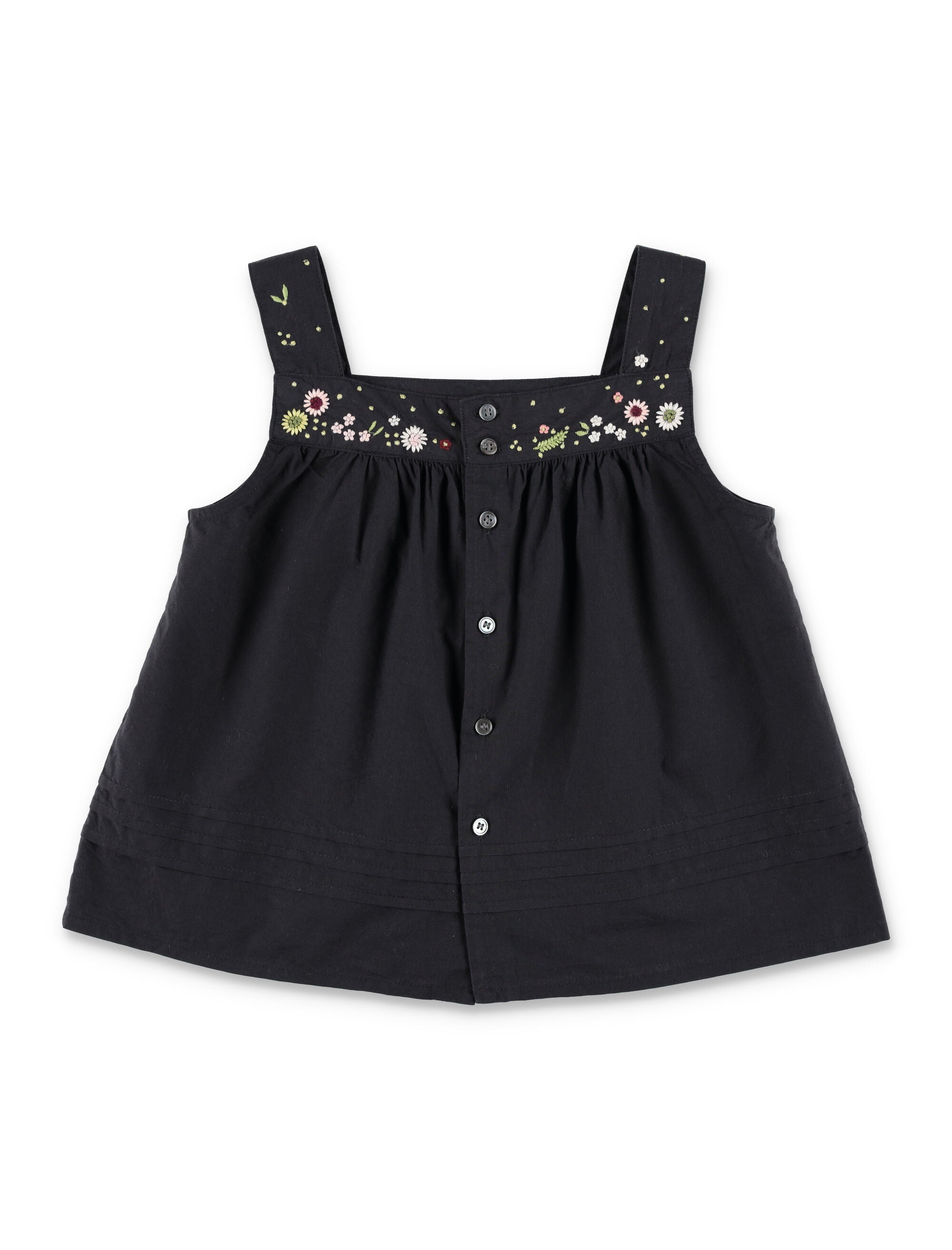 Bonpoint Elija hand-embroidered pleated blouse Black Organic Cotton Top